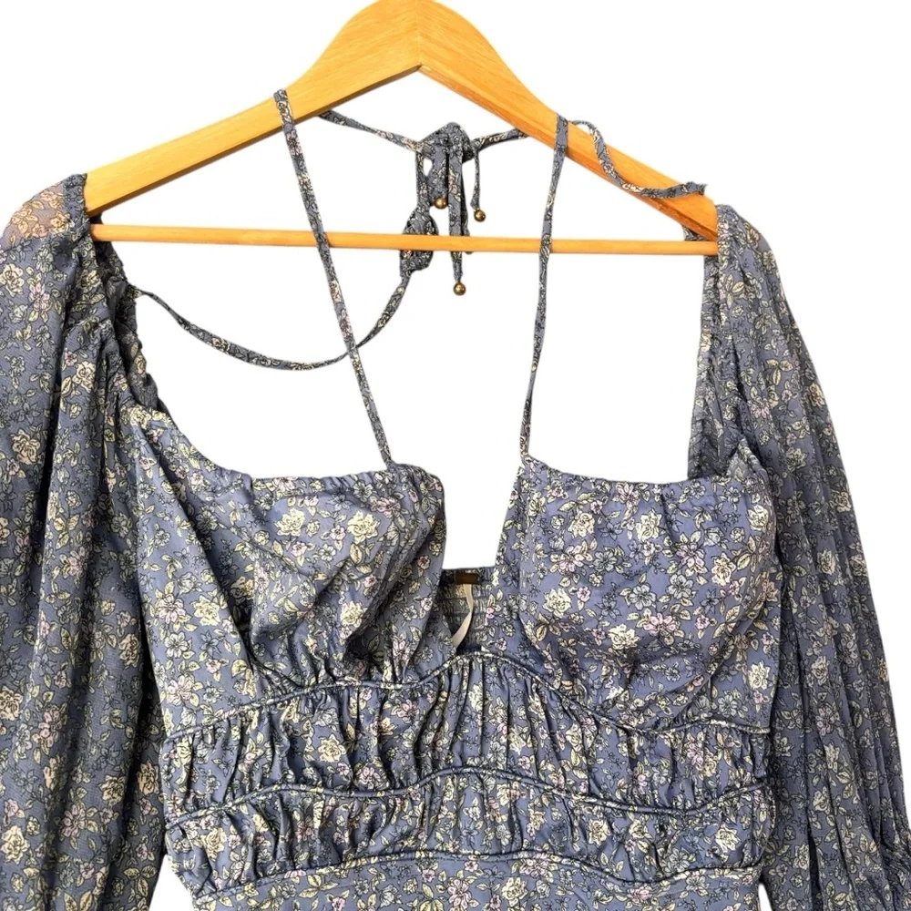 Free People Blue Floral Long Sleeve Midi Dress